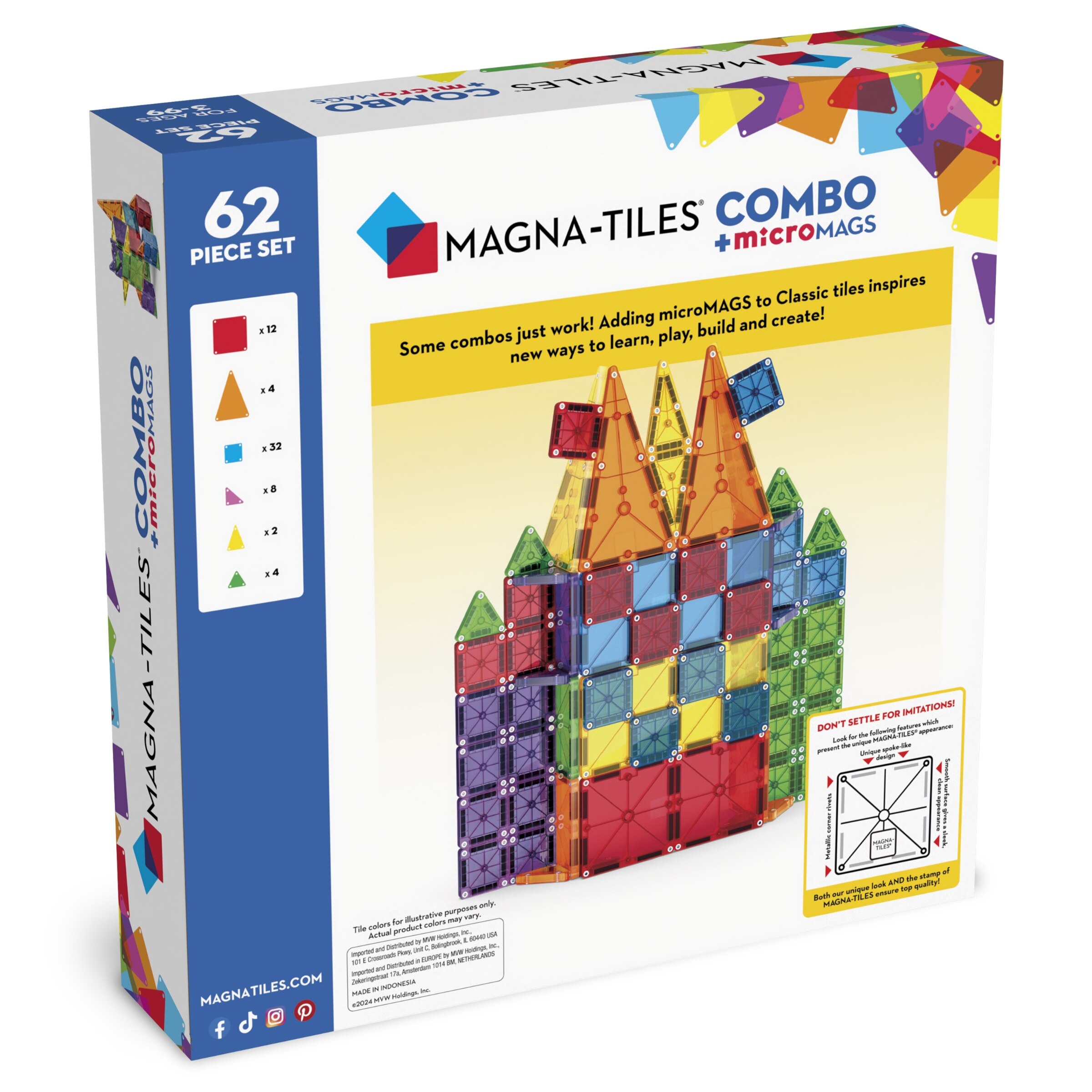 Magna-tiles® 62-piece Magnetic Construction Set ('') | Indigo