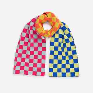 Checkerboard Scarf, Stone Blue Fuchsia