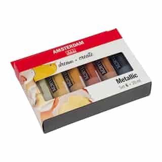 AMSTERDAM 6PK ACRYLIC PAINT METALLICS