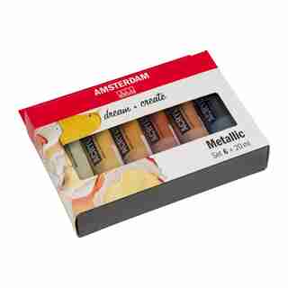 AMSTERDAM 6PK ACRYLIC PAINT METALLICS