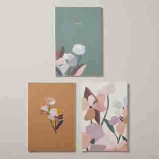 NŌTA MORNING GLORY SET OF 3 SMALL DECKLED EDGE JOURNALS ANEMONE