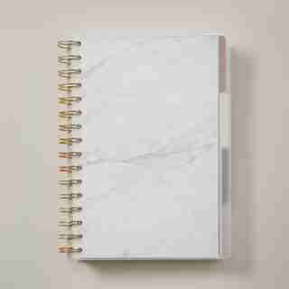 A5 4-TAB SPIRAL NOTEBOOK, WHITE MARBLE