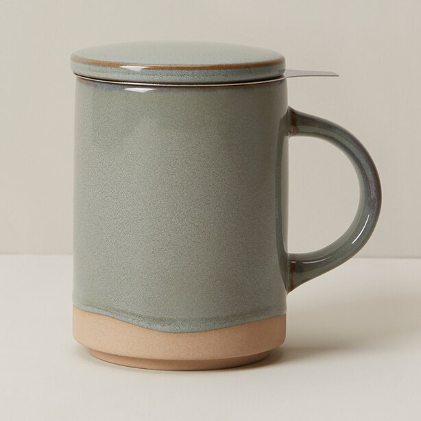 DIPPED CERAMIC TEA MUG WITH STRAINER SAGE BRUSH by Indigo Gifts www