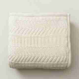 CHEVRON KNIT THROW BLANKET, IVORY
