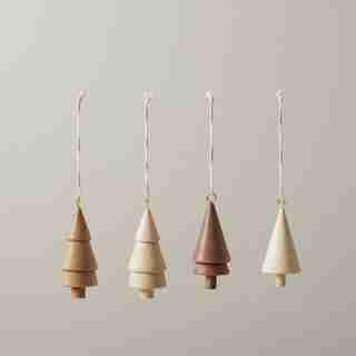 SET OF 4 HOLIDAY WOODEN TREE ORNAMENTS