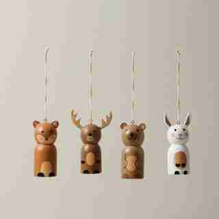 ORNEMENTS EN BOIS – ANIMAUX (ENSEMBLE DE 4)