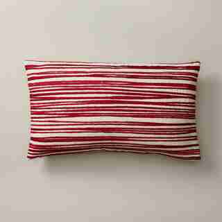 EMBROIDERED PILLOW COVER SCRIBBLE STRIPES, RED 12” X 21”