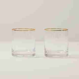 VERRES À WHISKY STRIÉS – BORDS DORÉS (ENSEMBLE DE 2)
