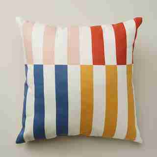 OUTDOOR PILLOW BROKEN STRIPE, WASHED INDIGO MULTI 18" X 18"