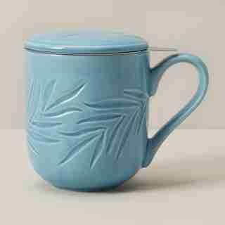 STEEPING MUG FERN DEBOSSED BLUE