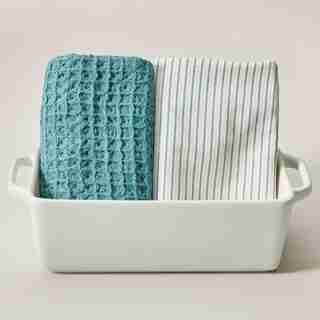 Stoneware Loaf pan & tea towel set, Mint/Spiral