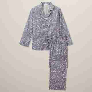 ORGANIC COTTON POPLIN PAJAMA SET ABSTRACT DOT, SLATE BLUE MEDIUM