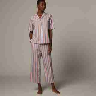ORGANIC COTTON POPLIN PAJAMA SET STRIPE, POWDER BLUE LARGE