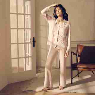 PIPED PAJAMA PANT SET, BLUSH MEDIUM