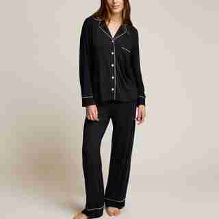 PIPED PAJAMA PANT SET, BLACK SMALL