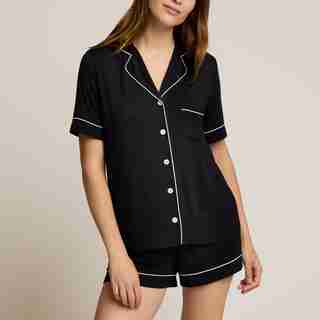 PIPED PAJAMA SHORT SET, BLACK X-LARGE