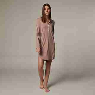 PIPED SLEEP SHIRT, MINK MEDIUM