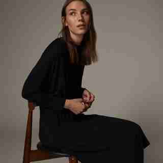 RELAXED LONG SLEEVE LOUNGE DRESS, BLACK MEDIUM