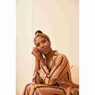 TAILORED TOP KNOT HEADBAND, STRIPE MINK