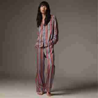 SILKY TENCEL PAJAMA SET, STRIPE BLUE X-SMALL