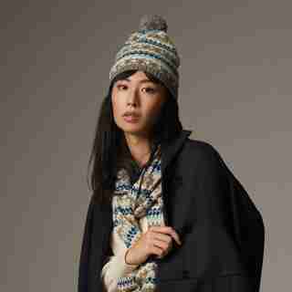NORDIC FAIR ISLE POM HAT, STEEL BLUE
