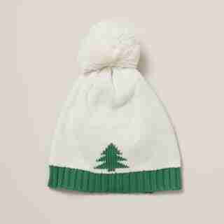 KNIT BEANIE WITH POM, TREE MOTIF 0-2 YEARS