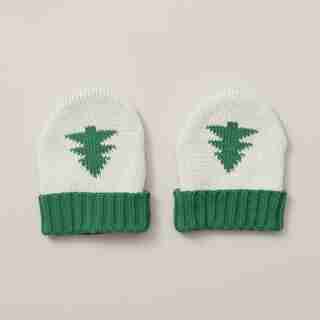 COTTON KNIT BABY MITTS, TREE MOTIF 6-12 MONTHS