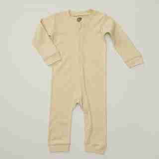 ORGANIC RIBBED PLAY SUIT, PUTTY 6-12 MONTHS