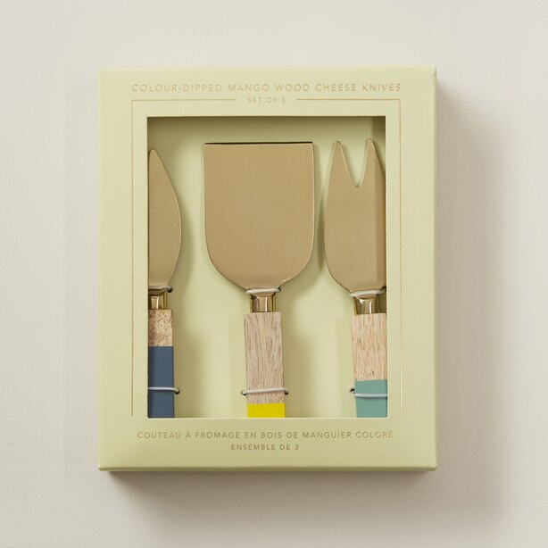 COLOUR DIPPED MANGO WOOD CHEESE KNIVES SET OF 3 by Indigo Gifts www