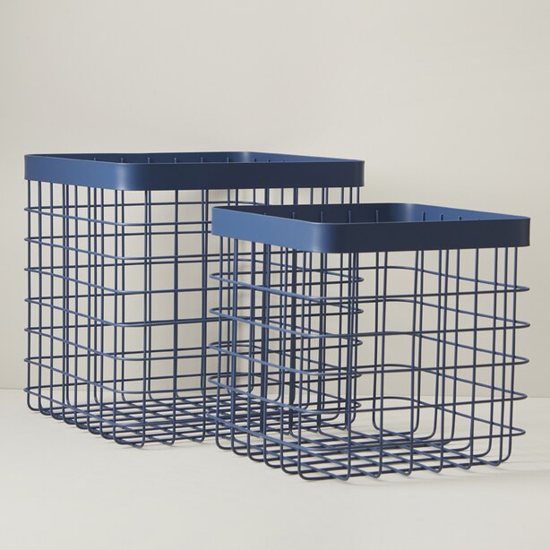 SET OF 2 SQUARE WIRE STORAGE BASKETS, NAVY by OUI Gifts www