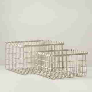 SET OF 2 RECTANGULAR WIRE STORAGE BASKETS, TAN