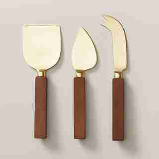 SET OF 3 CHEESE KNIVES, WALNUT & BRASS