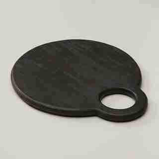 SMALL ROUND SERVING BOARD, DARK WOOD