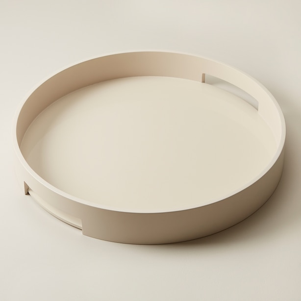 LARGE ROUND LACQUER TRAY, BISQUE by OUI Gifts www.chapters.indigo.ca