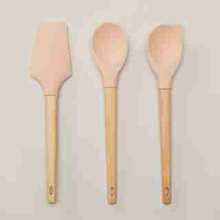 SET OF 3 WOOD & SILICONE UTENSILS, CITRUS