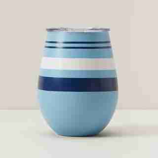 INSULATED WINE GLASS, BLUE STRIPES