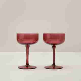 SET OF 2 FLUTED COUPE GLASSES, CRANBERRY