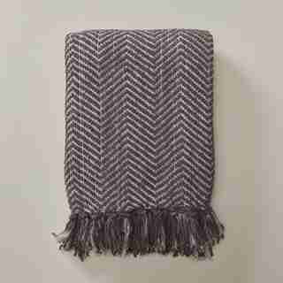 JETÉ EN CHENILLE RECYCLÉ – MOTIF À CHEVRONS, ORAGE ET BRUME