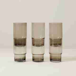 SET OF 6 STACKABLE BISTRO LOWBALL GLASSES, SMOKE