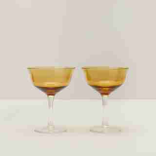 SET OF 2 COUPE GLASSES, AMBER