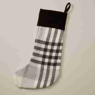 HOLIDAY PLAID STOCKING, IVORY & GREY