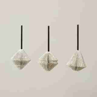 SET OF 3 RECYCLED PAPER ORNAMENTS, GEOMETRIC SHAPES
