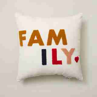 EMBROIDERED FAMILY PILLOW, ONYX 16" X 16"