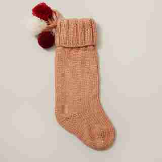 RECYCLED KNIT POM POM STOCKING, CAFÉ CRÈME