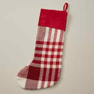 HOLIDAY PLAID STOCKING, RIBBON RED