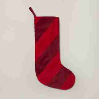 PIECED VELVET STRIPE STOCKING, RIBBON RED
