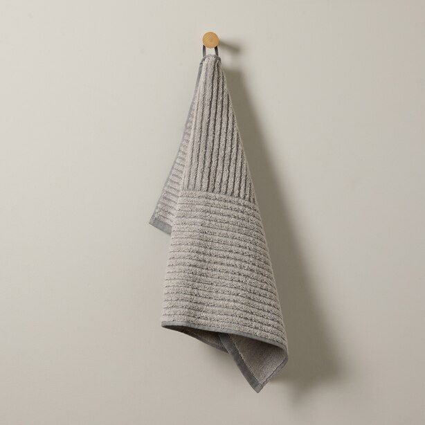 ORGANIC COTTON RIBBED TERRY HAND TOWEL STORM & LIGHT GREY by OUI