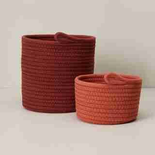 SET OF 2 MODULAR ROPE STORAGE BASKETS SMALL TERRACOTTA / GINGER