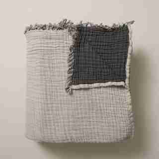 ORGANIC CRINKLE COTTON COVERLET QUEEN STORM/FOG
