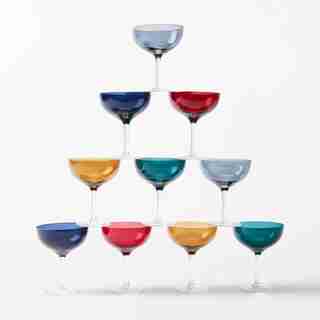 SET OF 10 COLOURED GLASSES COUPES